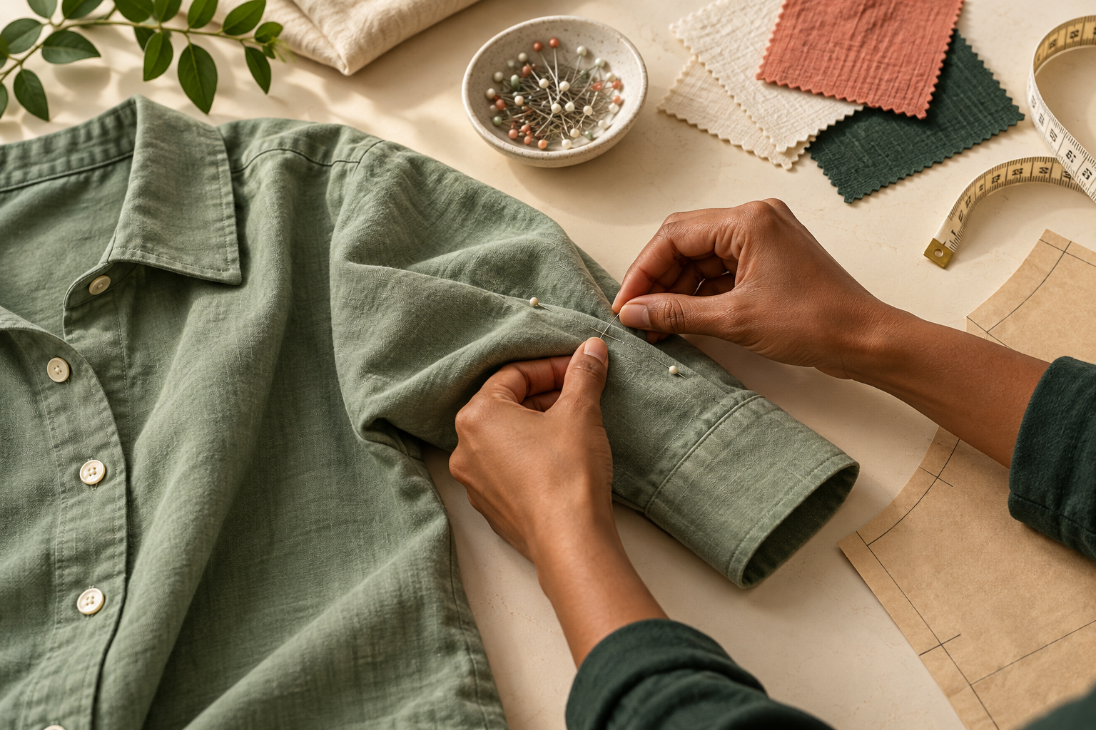 Careful work on a garment seam to improve product quality